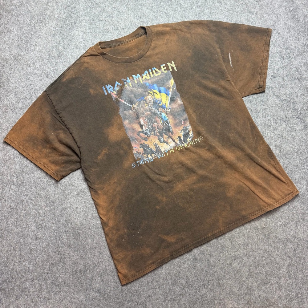 Iron Maiden Shirt Mens 2XL Brown Stand With Ukraine Graphic Band Tee Metal Music